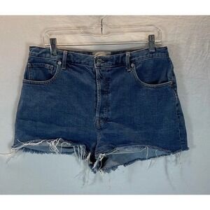 Everlane Jean Shorts 32 Blue Cutoff Distressed‎ Button Fly Cheeky